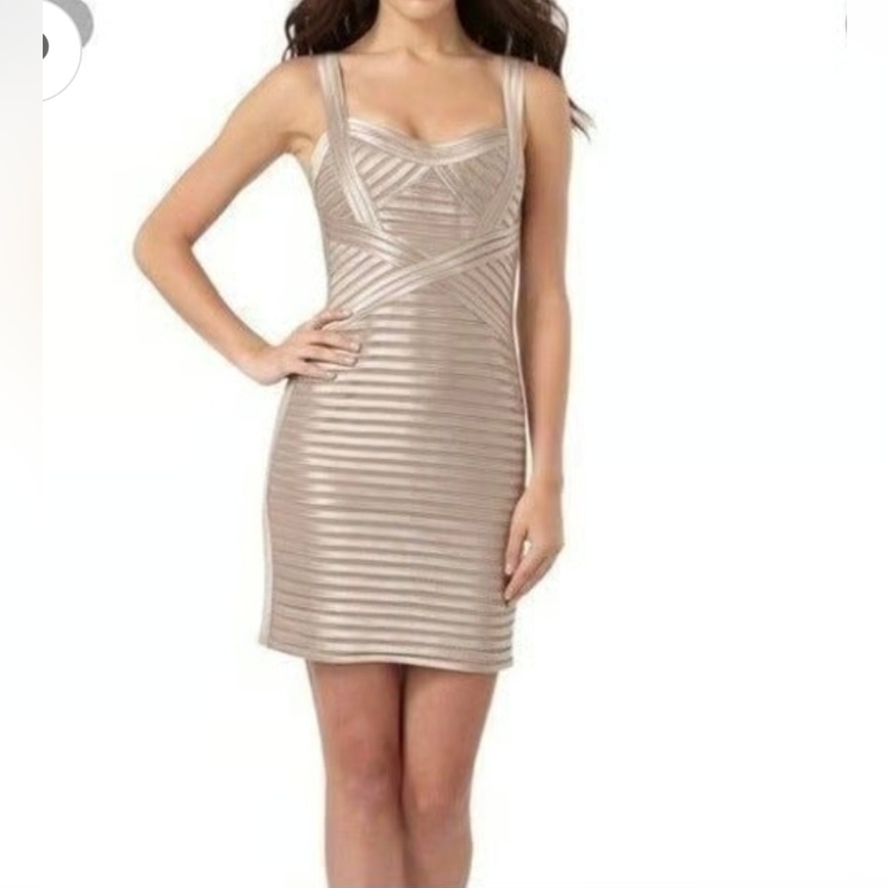 BCBGMaxAzria Taupe Bandage Mini Dress